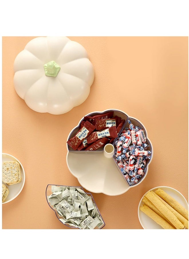 Divided Serving Tray with Lid, Pumpkin Snackle Box Container with 3 Compartments, Candy and Nut Serving Container for Fruits, Nuts, Candies (White)