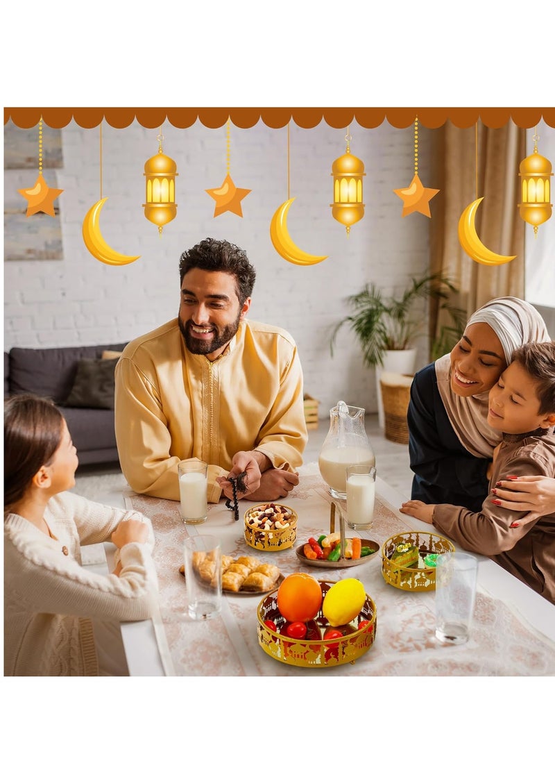 Elegant 3pcs Ramadan Decor Set - Golden Moon Trays & Eid Mubarak Plates for Festive Home Decoration, Food Storage Containers for Eid Al-Adha Celebrations