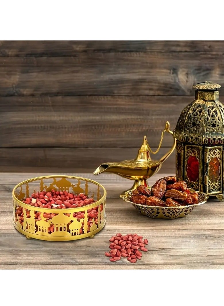 Elegant 3pcs Ramadan Decor Set - Golden Moon Trays & Eid Mubarak Plates for Festive Home Decoration, Food Storage Containers for Eid Al-Adha Celebrations