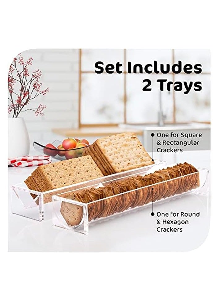 Clear Cracker Tray for Serving, Set of 2 Rectangular Cracker Holder for Serving Trays, Acrylic Food Display Cracker Serving Stand for Home, Party & Charcuterie Board Platter