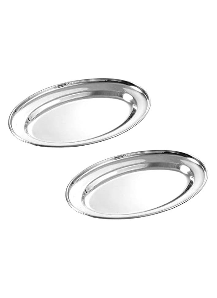 Stainless Steel Deep Oval Tray, Oval Tray Perfect for Serving Set of 2 Pcs (30cm)