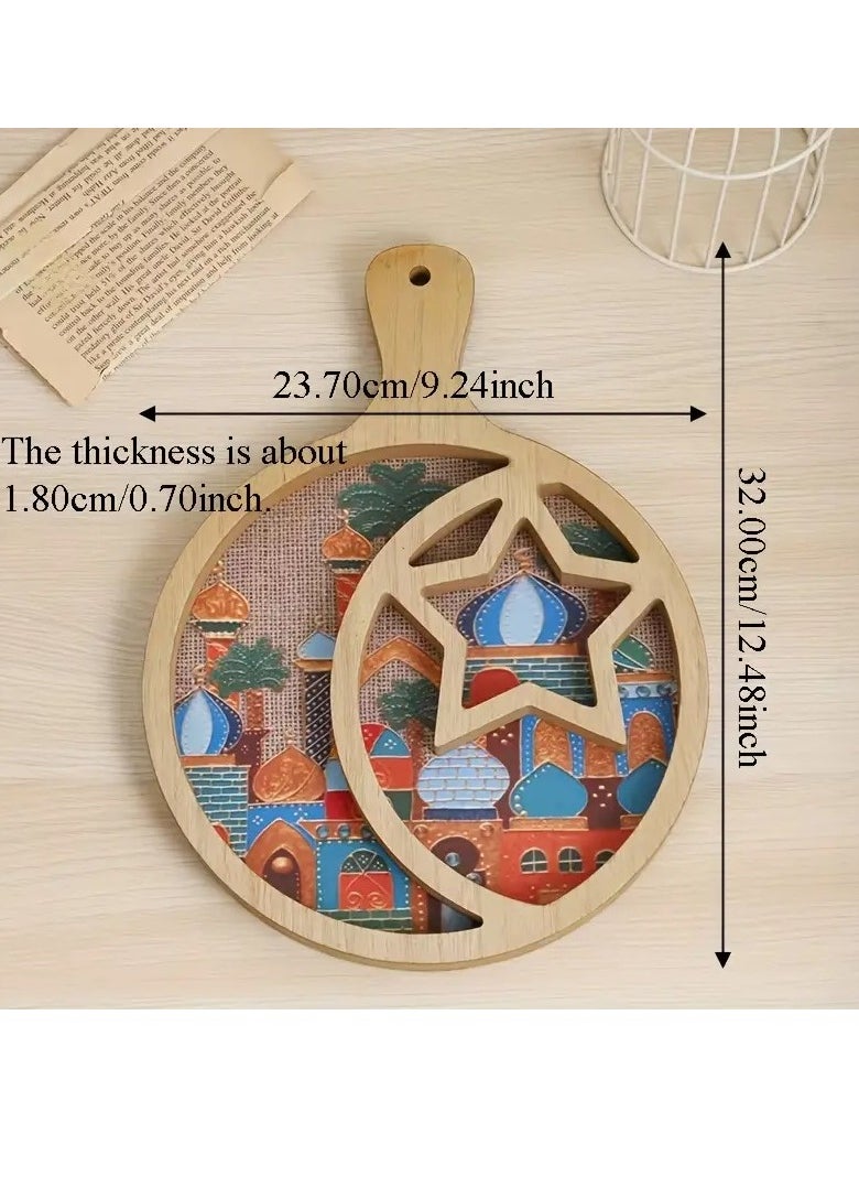 Ramadan Celebration Wooden Tray - Vintage Style, Round Handle Dried Fruit Serving Platter for Home Decor Assorted Color And Design