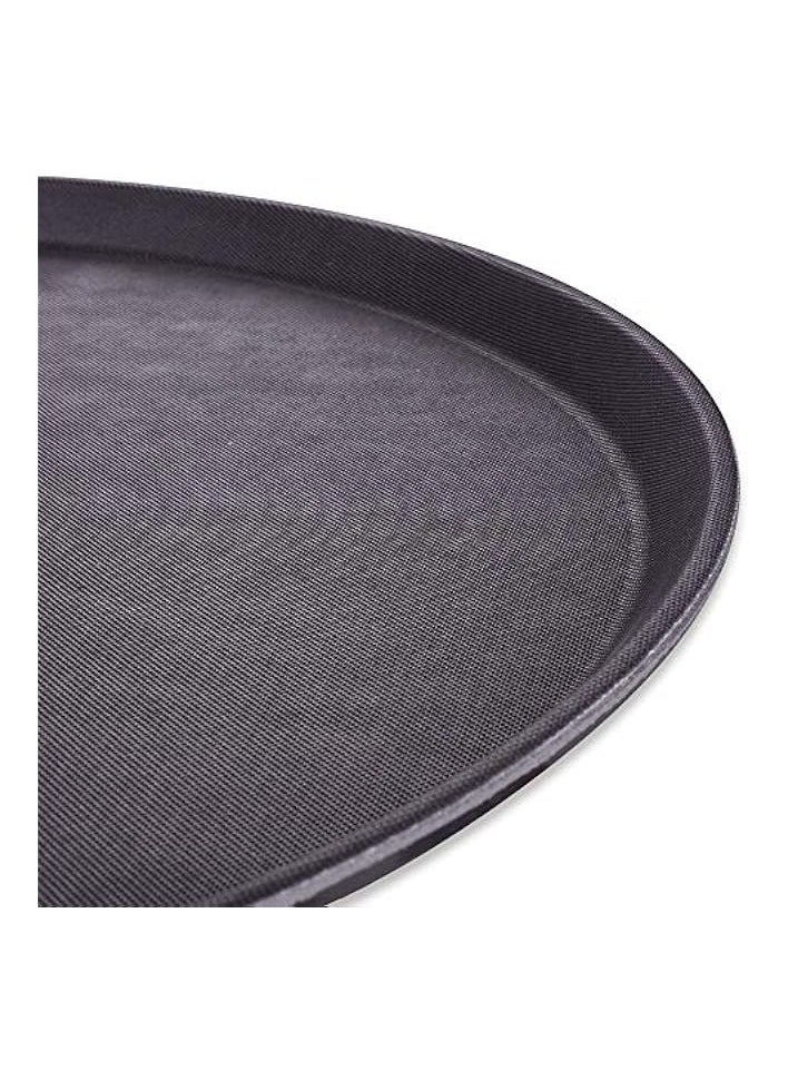 Round Plastic Serving Tray with No-Slip Rubber Safety Lining | Commercial Restaurant & Diner Quality Food, Coffee, & Drink Waiter Carrying Tray | 11