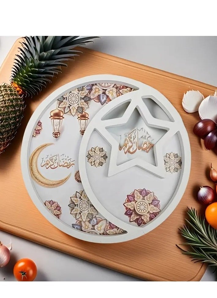 Elegant Eid Celebration Tray - Round Star & Moon Design, Perfect for Snacks, Candies, Chocolates | Ideal for Home Living Room, Coffee Table Decor | Polished Finish, Vintage Style, Restaurant, Creative Light Luxury Fruit Plate, Ramadan Festival Assorted Color And Design