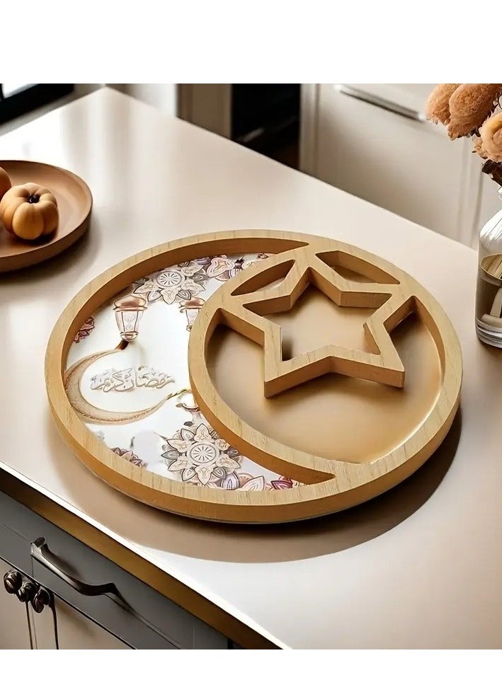 Elegant Eid Celebration Tray - Round Star & Moon Design, Perfect for Snacks, Candies, Chocolates | Ideal for Home Living Room, Coffee Table Decor | Polished Finish, Vintage Style, Restaurant, Creative Light Luxury Fruit Plate, Ramadan Festival Assorted Color And Design