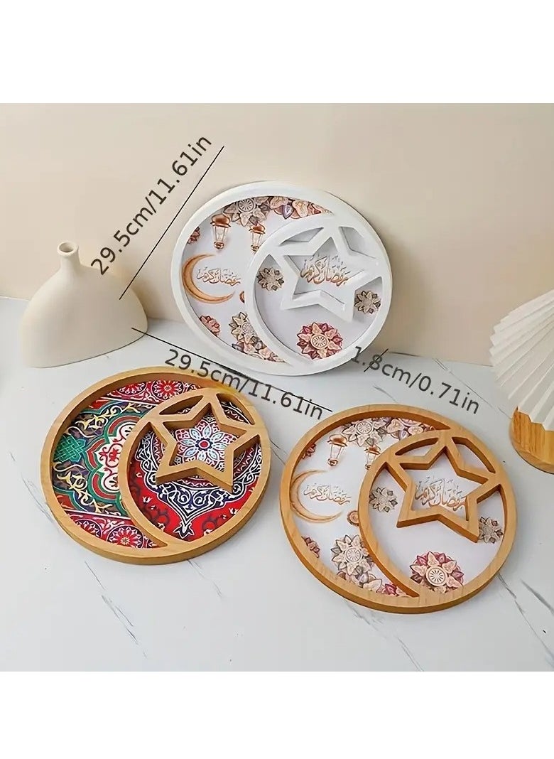 Elegant Eid Celebration Tray - Round Star & Moon Design, Perfect for Snacks, Candies, Chocolates | Ideal for Home Living Room, Coffee Table Decor | Polished Finish, Vintage Style, Restaurant, Creative Light Luxury Fruit Plate, Ramadan Festival Assorted Color And Design