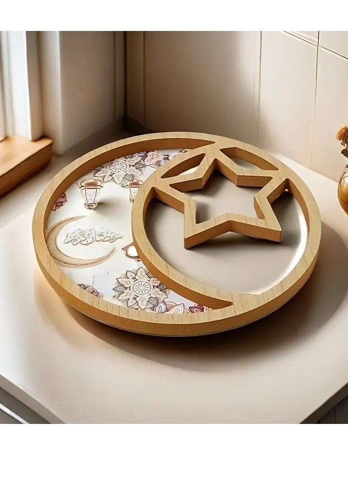 Elegant Eid Celebration Tray - Round Star & Moon Design, Perfect for Snacks, Candies, Chocolates | Ideal for Home Living Room, Coffee Table Decor | Polished Finish, Vintage Style, Restaurant, Creative Light Luxury Fruit Plate, Ramadan Festival Assorted Color And Design