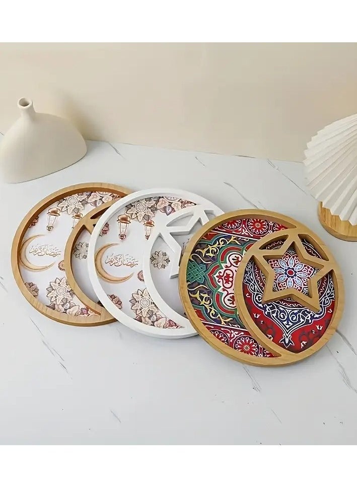 Elegant Eid Celebration Tray - Round Star & Moon Design, Perfect for Snacks, Candies, Chocolates | Ideal for Home Living Room, Coffee Table Decor | Polished Finish, Vintage Style, Restaurant, Creative Light Luxury Fruit Plate, Ramadan Festival Assorted Color And Design