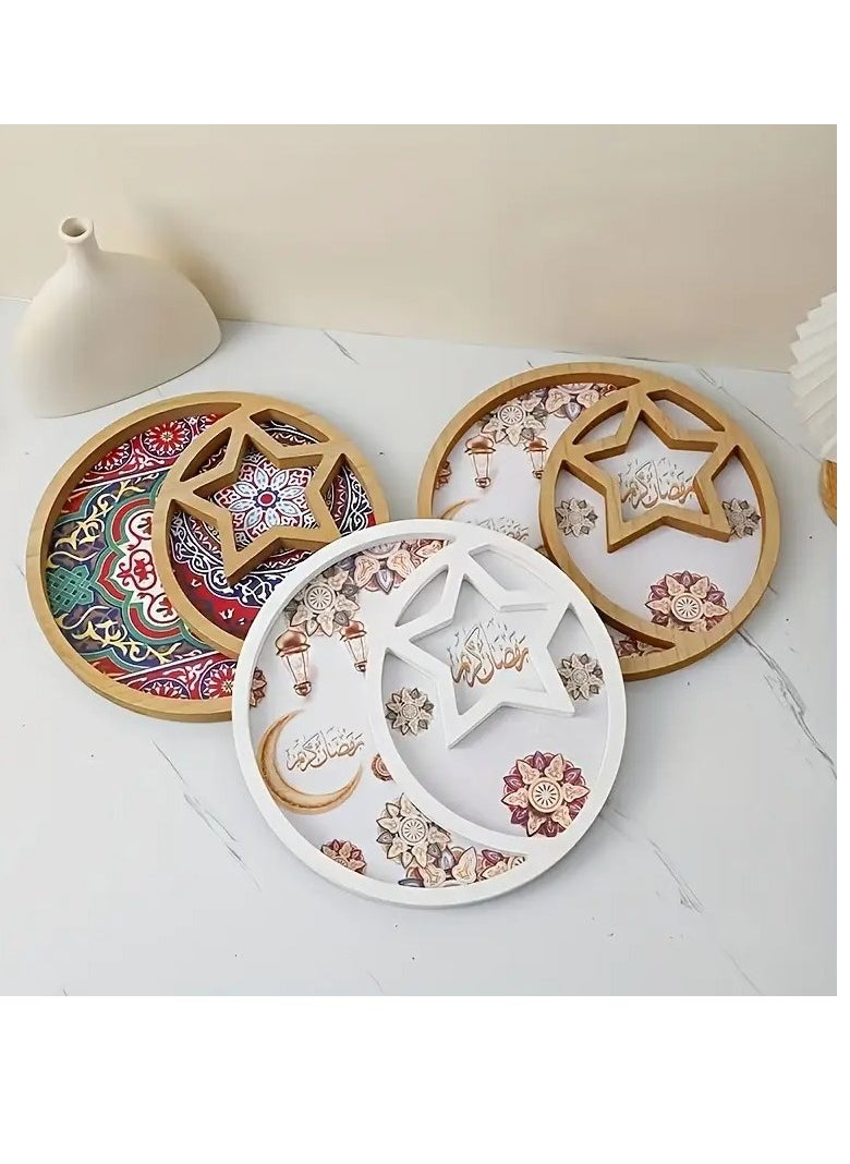 Elegant Eid Celebration Tray - Round Star & Moon Design, Perfect for Snacks, Candies, Chocolates | Ideal for Home Living Room, Coffee Table Decor | Polished Finish, Vintage Style, Restaurant, Creative Light Luxury Fruit Plate, Ramadan Festival Assorted Color And Design