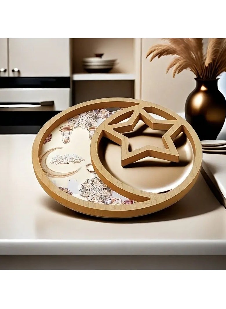 Elegant Eid Celebration Tray - Round Star & Moon Design, Perfect for Snacks, Candies, Chocolates | Ideal for Home Living Room, Coffee Table Decor | Polished Finish, Vintage Style, Restaurant, Creative Light Luxury Fruit Plate, Ramadan Festival Assorted Color And Design