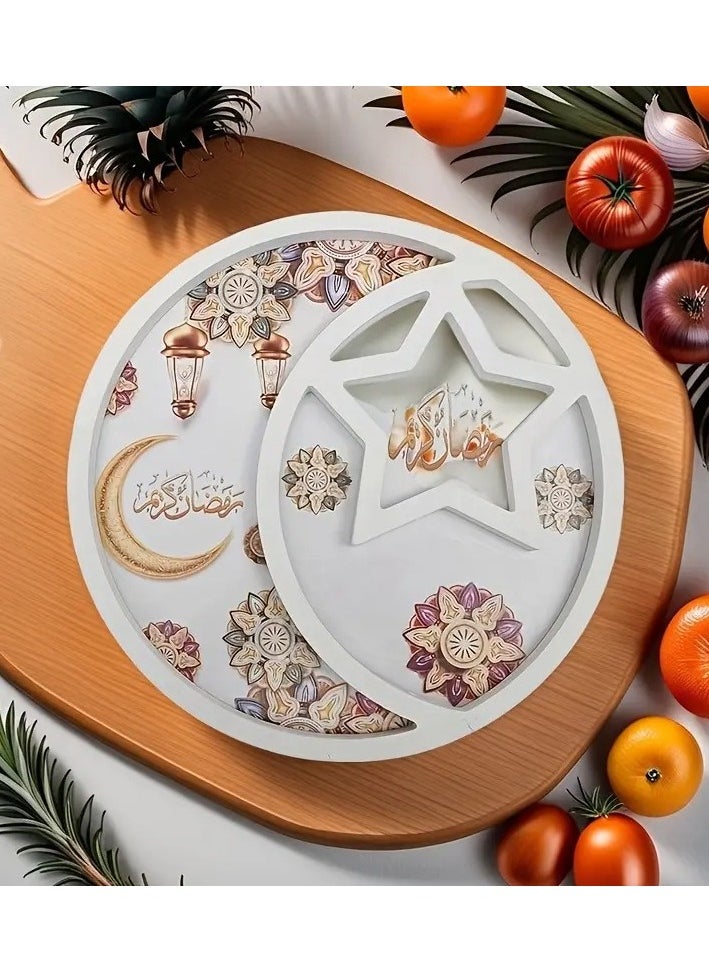 Elegant Eid Celebration Tray - Round Star & Moon Design, Perfect for Snacks, Candies, Chocolates | Ideal for Home Living Room, Coffee Table Decor | Polished Finish, Vintage Style, Restaurant, Creative Light Luxury Fruit Plate, Ramadan Festival Assorted Color And Design