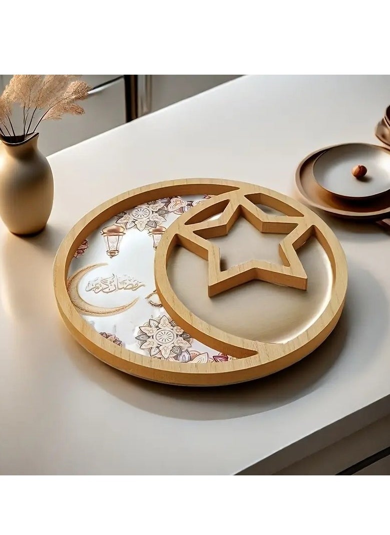 Elegant Eid Celebration Tray - Round Star & Moon Design, Perfect for Snacks, Candies, Chocolates | Ideal for Home Living Room, Coffee Table Decor | Polished Finish, Vintage Style, Restaurant, Creative Light Luxury Fruit Plate, Ramadan Festival Assorted Color And Design