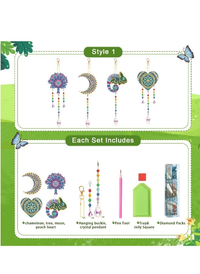Wind Chime Kits, 4pcs Diamond Painting Wind Chime Double Sided Special Shaped Rhinestone Crystal Diamonds Painting Butterfly Hanging Ornament for Yard Decor