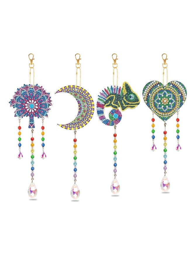 Wind Chime Kits, 4pcs Diamond Painting Wind Chime Double Sided Special Shaped Rhinestone Crystal Diamonds Painting Butterfly Hanging Ornament for Yard Decor