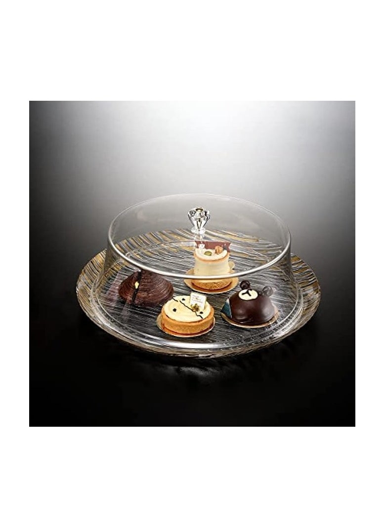 Acrylic Round Cake Serving Set, 39 cm Size, Transparent/Gold