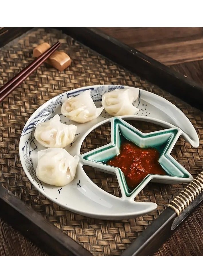 Elegant 8-Inch Ceramic Star & Moon Dinner Plate - Perfect for Nuts, Chocolates, and Desserts - Ideal for Ramadan Celebrations and Restaurant Use Assorted Color And Design