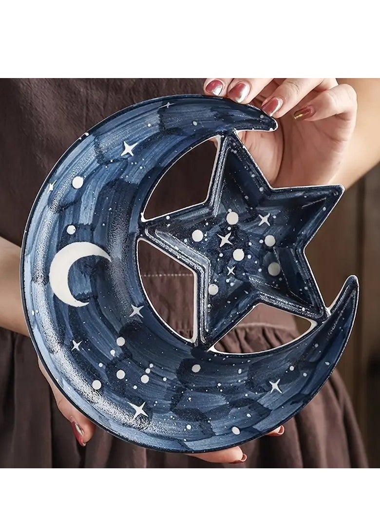 Elegant 8-Inch Ceramic Star & Moon Dinner Plate - Perfect for Nuts, Chocolates, and Desserts - Ideal for Ramadan Celebrations and Restaurant Use Assorted Color And Design