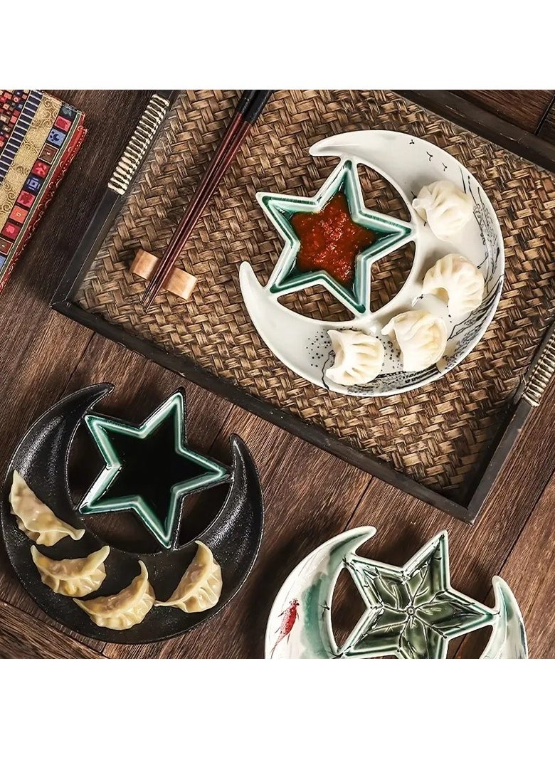 Elegant 8-Inch Ceramic Star & Moon Dinner Plate - Perfect for Nuts, Chocolates, and Desserts - Ideal for Ramadan Celebrations and Restaurant Use Assorted Color And Design