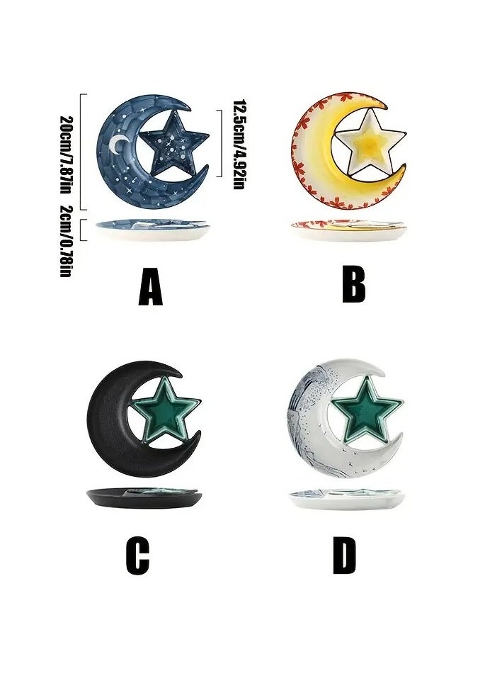 Elegant 8-Inch Ceramic Star & Moon Dinner Plate - Perfect for Nuts, Chocolates, and Desserts - Ideal for Ramadan Celebrations and Restaurant Use Assorted Color And Design