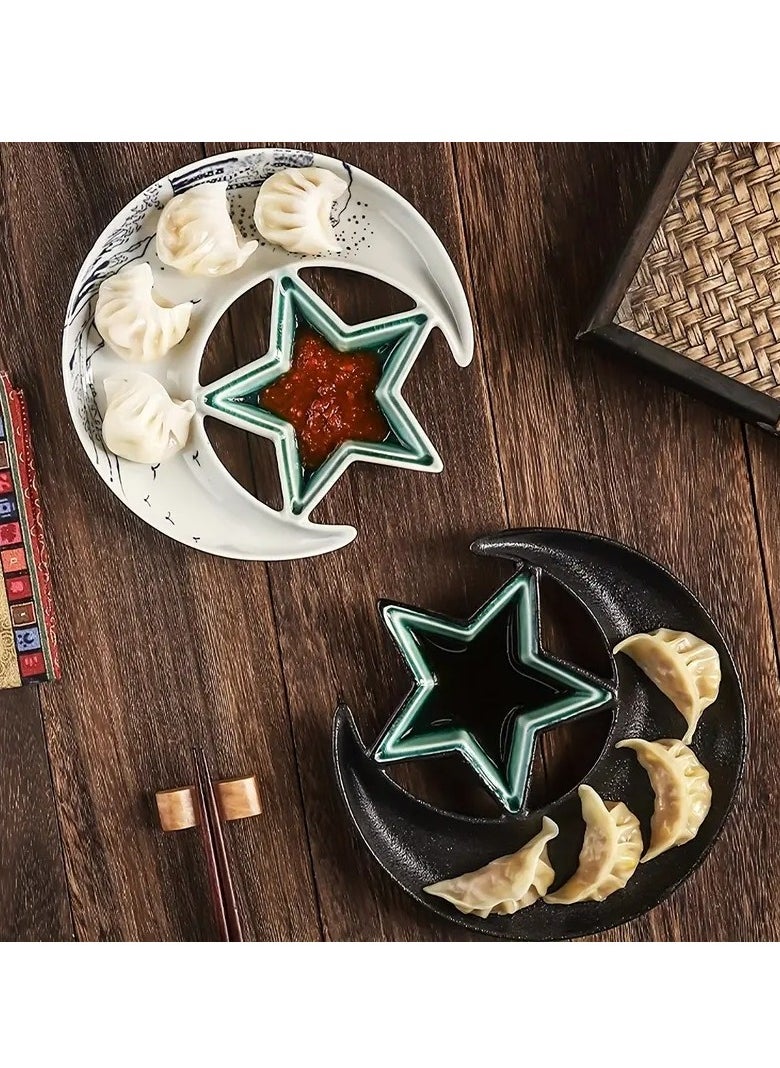 Elegant 8-Inch Ceramic Star & Moon Dinner Plate - Perfect for Nuts, Chocolates, and Desserts - Ideal for Ramadan Celebrations and Restaurant Use Assorted Color And Design