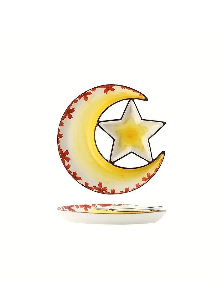 Elegant 8-Inch Ceramic Star & Moon Dinner Plate - Perfect for Nuts, Chocolates, and Desserts - Ideal for Ramadan Celebrations and Restaurant Use Assorted Color And Design