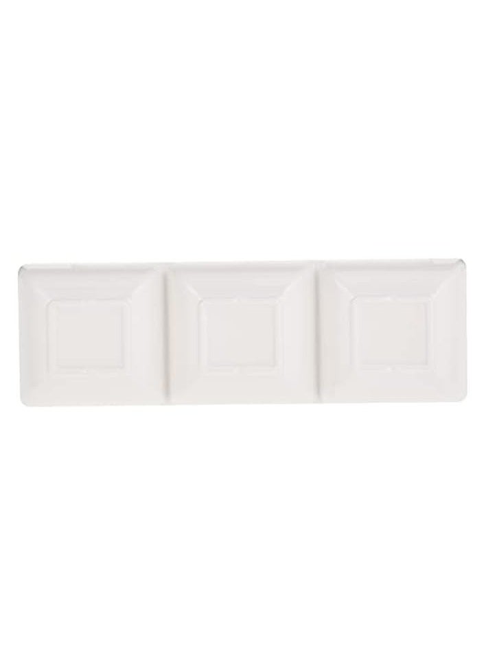 Melamine Rectangular 3 Compartment Mezze Dish, White 22*7 centimeters