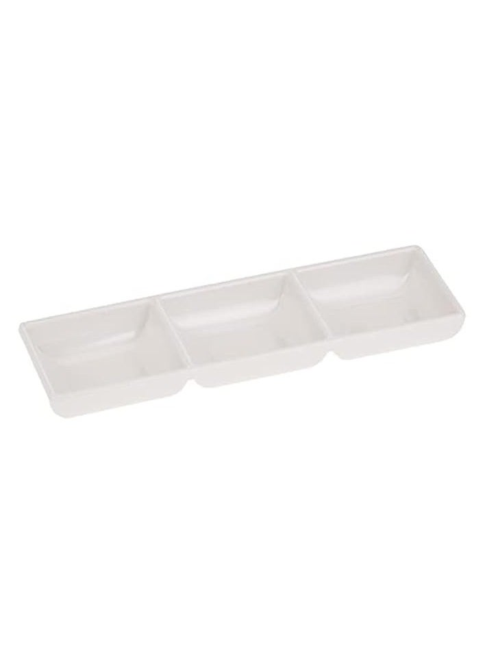 Melamine Rectangular 3 Compartment Mezze Dish, White 22*7 centimeters