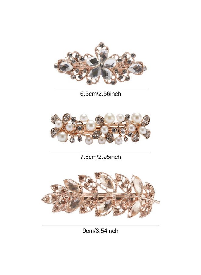 6 Pack Large Delicate Floral Jeweled Crystal Rhinestone Pearl Glitter Sparkly Gold Metal Snap Hair Clips Hairpins Dressy Barrettes Clamp Hairpins Hair Holder Headpiece Accessories For Women Girl