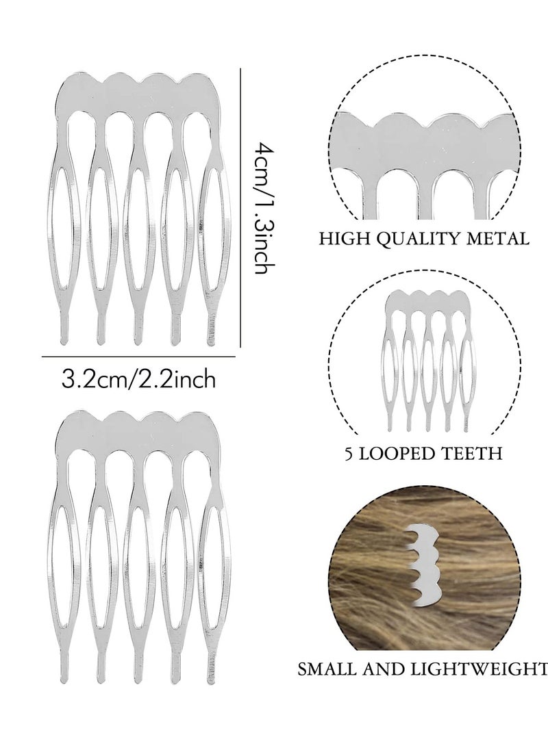 Lawie 20 Pack 5 Teeth Small Tiny Silver Metal Side Hair Combs Plain Blank Crafting DIY Slide Combs Wedding Bridal Veil Combs Decorative Headpiece French Twist Updo Clip Bun Holder Hair Accessories