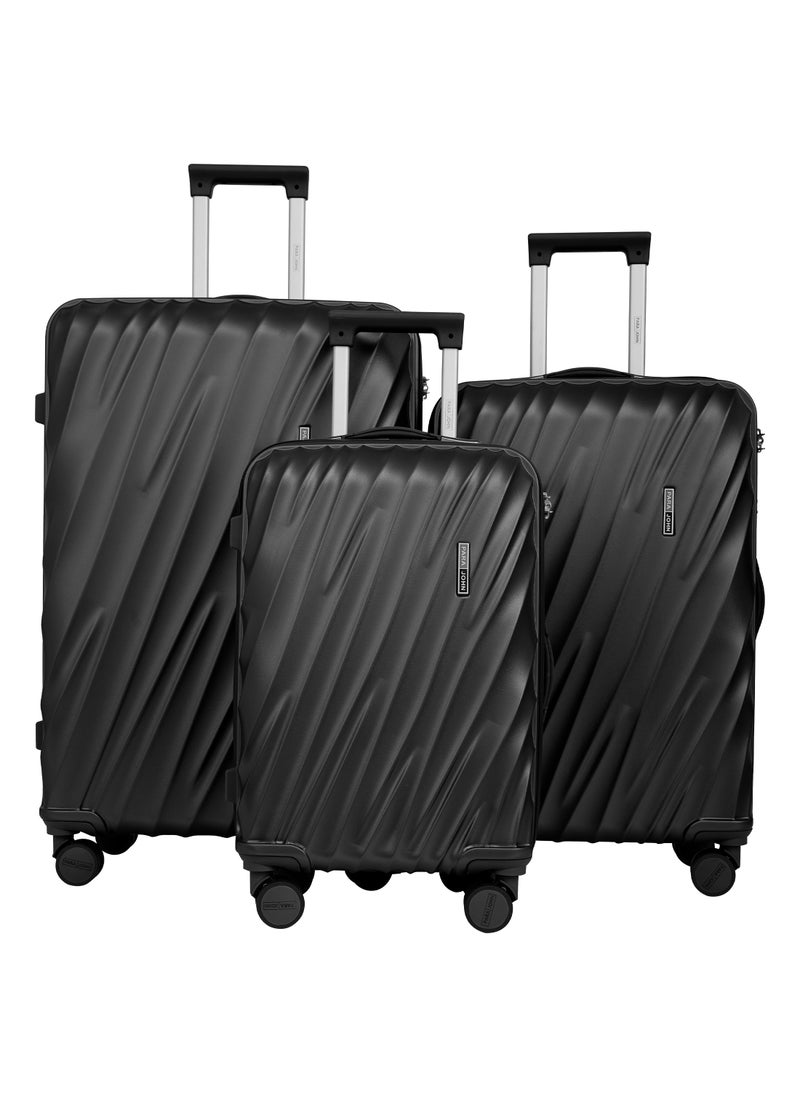 Swirl Series 3 Pcs ABS Luggage Trolley Set - Black