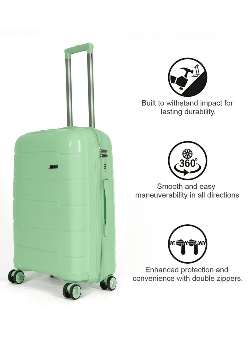 JEEM Luggage & Travel Gear – Unbreakable Lightweight Luggage Set of 3 Durable Suitcase with Double Spinner Wheels PP Material Ideal Luggage Sets for Travel Bag