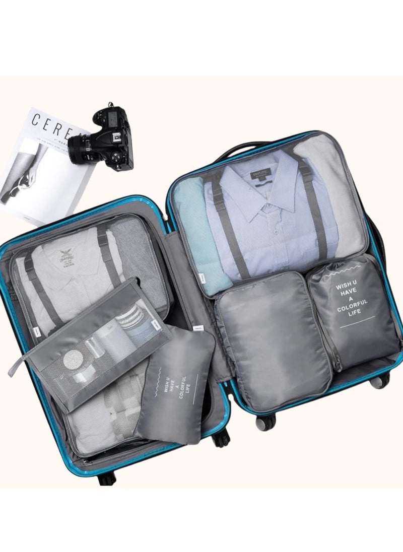 Cubes VAGREEZ 7 Pcs Travel Luggage Packing Organizers Set with Toiletry Bag Gray