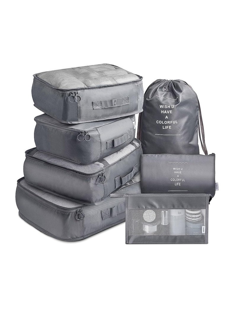 Cubes VAGREEZ 7 Pcs Travel Luggage Packing Organizers Set with Toiletry Bag Gray