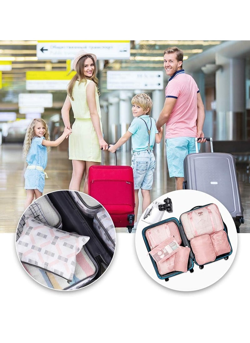 Packing Cubes VAGREEZ 7 Pcs Travel Luggage Packing Organizers Set with Toiletry Bag Pink