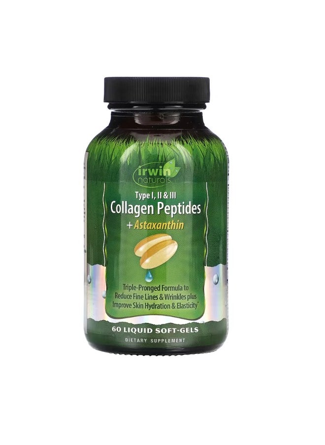 Collagen Peptides  Astaxanthin Type I II & III 60 Liquid SoftGels