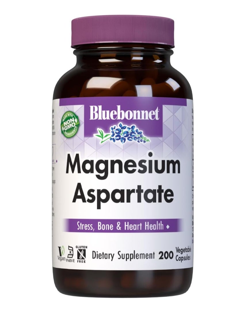 Magnesium Aspartate, Supports Healthy Magnesium Levels, Soy & Gluten & Dairy Free, Non-GMO, Kosher Certified, Vegan, 100 Servings, White, 200 Count