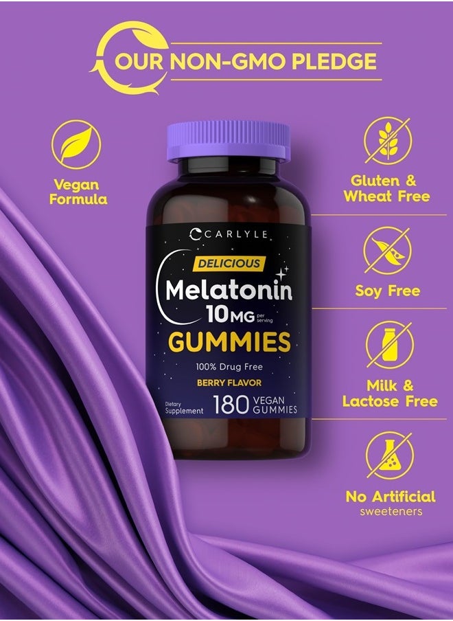 Melatonin Gummies 10mg | 180 Count | Adult Drug Free Aid | Berry Flavor | Vegan, Non-GMO, Gluten Free Supplement