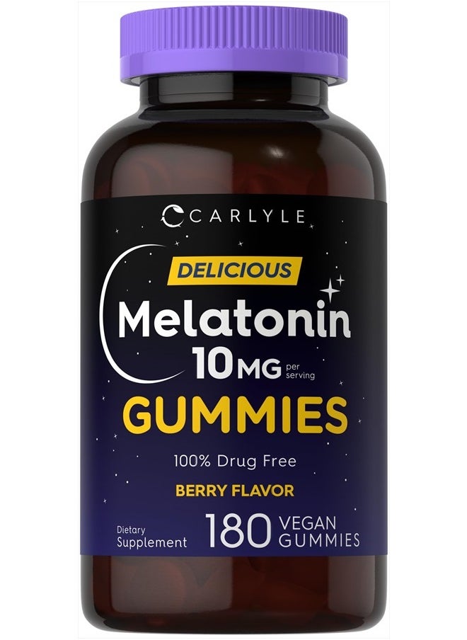 Melatonin Gummies 10mg | 180 Count | Adult Drug Free Aid | Berry Flavor | Vegan, Non-GMO, Gluten Free Supplement