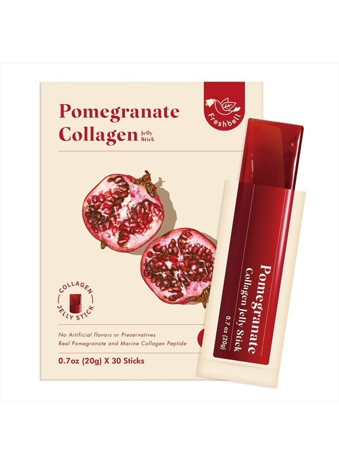 Pomegranate Collagen Jelly Stick (20g x 30 Sticks) Marine Collagen Peptide with 100% Real Spain Pomegranate - No Artificial Flavors - No Preservatives - No Added Sugar - Easy-to-Absorb