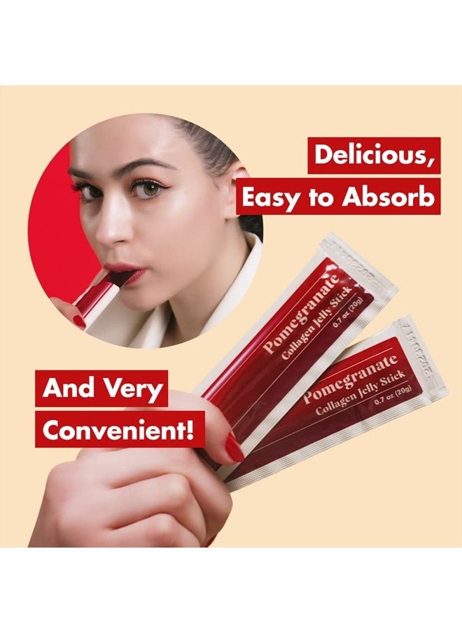 Pomegranate Collagen Jelly Stick (20g x 30 Sticks) Marine Collagen Peptide with 100% Real Spain Pomegranate - No Artificial Flavors - No Preservatives - No Added Sugar - Easy-to-Absorb