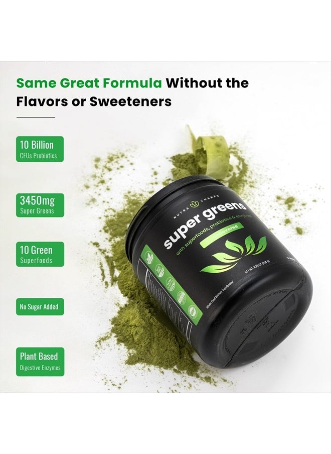 Super Greens Powder Premium Superfood | 20+ Organic Green Veggie Whole Foods | Wheat Grass, Spirulina, Chlorella | Antioxidant, Digestive Enzyme & Probiotic Blends (9.0 Oz, Unflavoured)