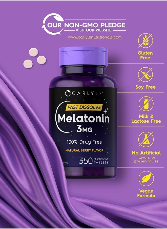 Melatonin 3mg Fast Dissolve Tablets | 350 Count | Low Dose | Vegan, Non-GMO, Gluten Free