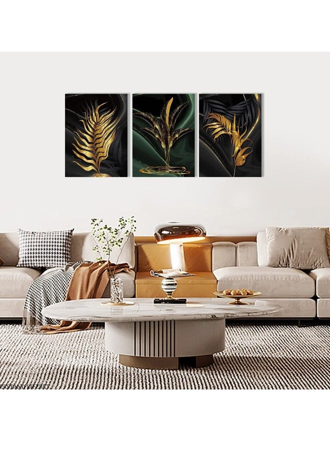 Plant Canvas Painting, Black and Gold Abstract Wall Art Poster, Gold Print Scandinavian Decoration Picture, No Frame Wall Pictures for Bedroom, Living Room, Artwork Home Decor (40*30cm, 3 Pcs)