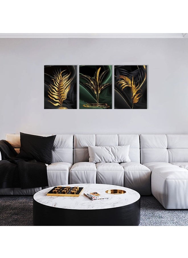 Plant Canvas Painting, Black and Gold Abstract Wall Art Poster, Gold Print Scandinavian Decoration Picture, No Frame Wall Pictures for Bedroom, Living Room, Artwork Home Decor (40*30cm, 3 Pcs)