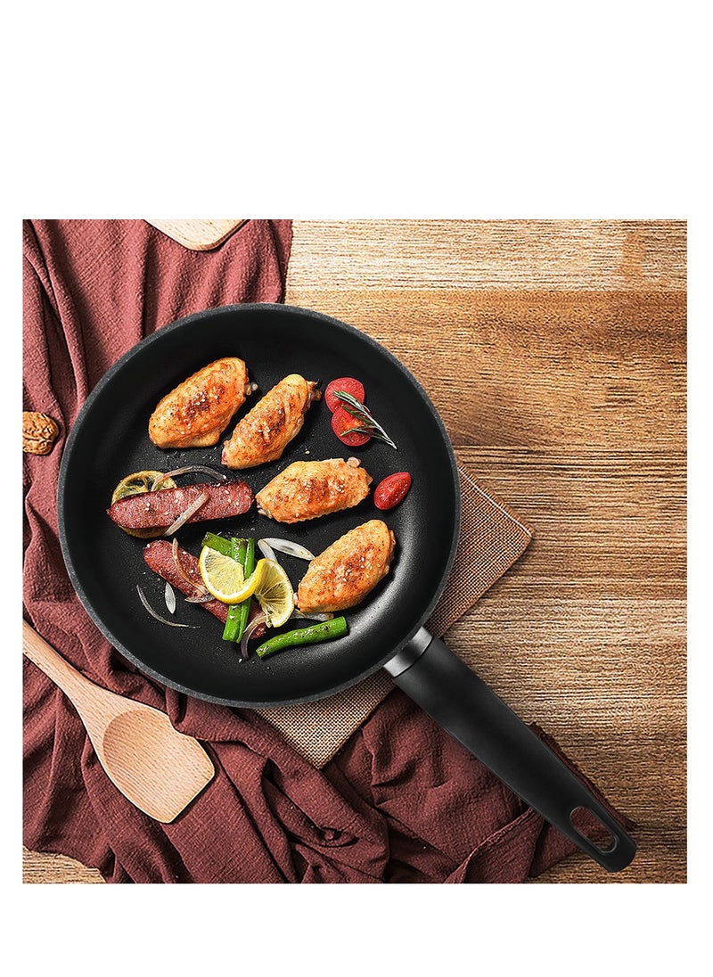 Frying Pan 28cm with Glass Lid and Spatula, Aluminum Non Stick Coating Frypan, Silicone Tuner Spatula, Glass Silicone Lid ,Induction Bottom Technology