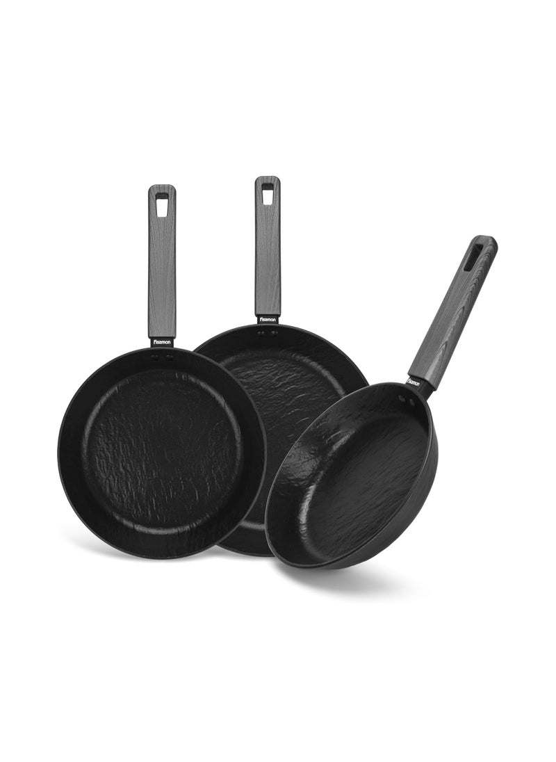 Frying Pan - 20cm, 24cm, 28cm - Aluminum Greblon C2 Coating Frypan Vela Rock Series, Induction Bottom Compatible for all Cooktops with Bakelite Handle