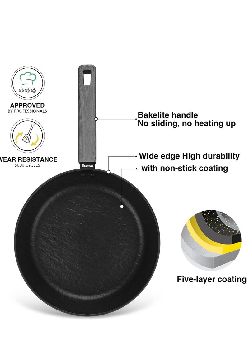 Frying Pan - 20cm, 24cm, 28cm - Aluminum Greblon C2 Coating Frypan Vela Rock Series, Induction Bottom Compatible for all Cooktops with Bakelite Handle