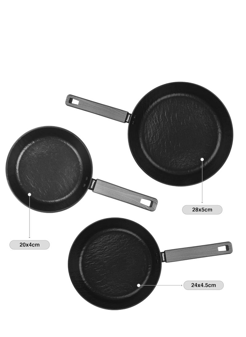 Frying Pan - 20cm, 24cm, 28cm - Aluminum Greblon C2 Coating Frypan Vela Rock Series, Induction Bottom Compatible for all Cooktops with Bakelite Handle