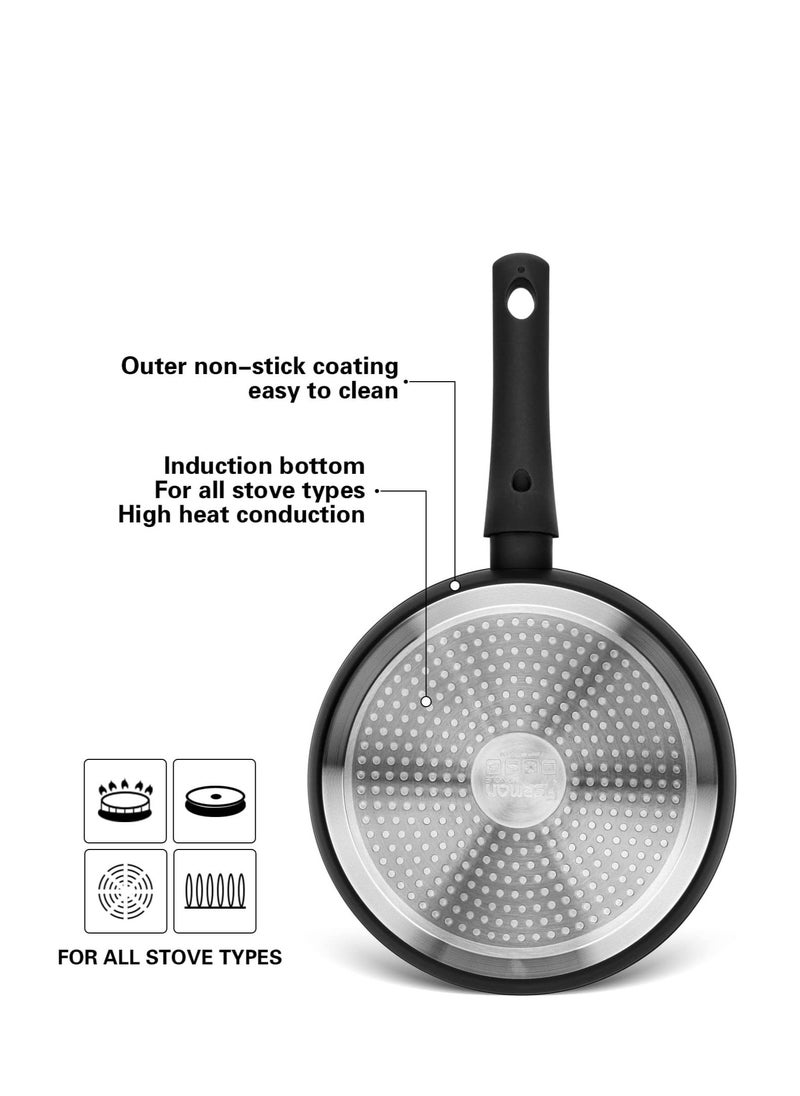 2-Piece Deep Frying Pan 24cm x 26cm, Aluminum Non Stick Coating 6.5cm Deep Frypan Monique Series With Induction Bottom And Bakelite Handle