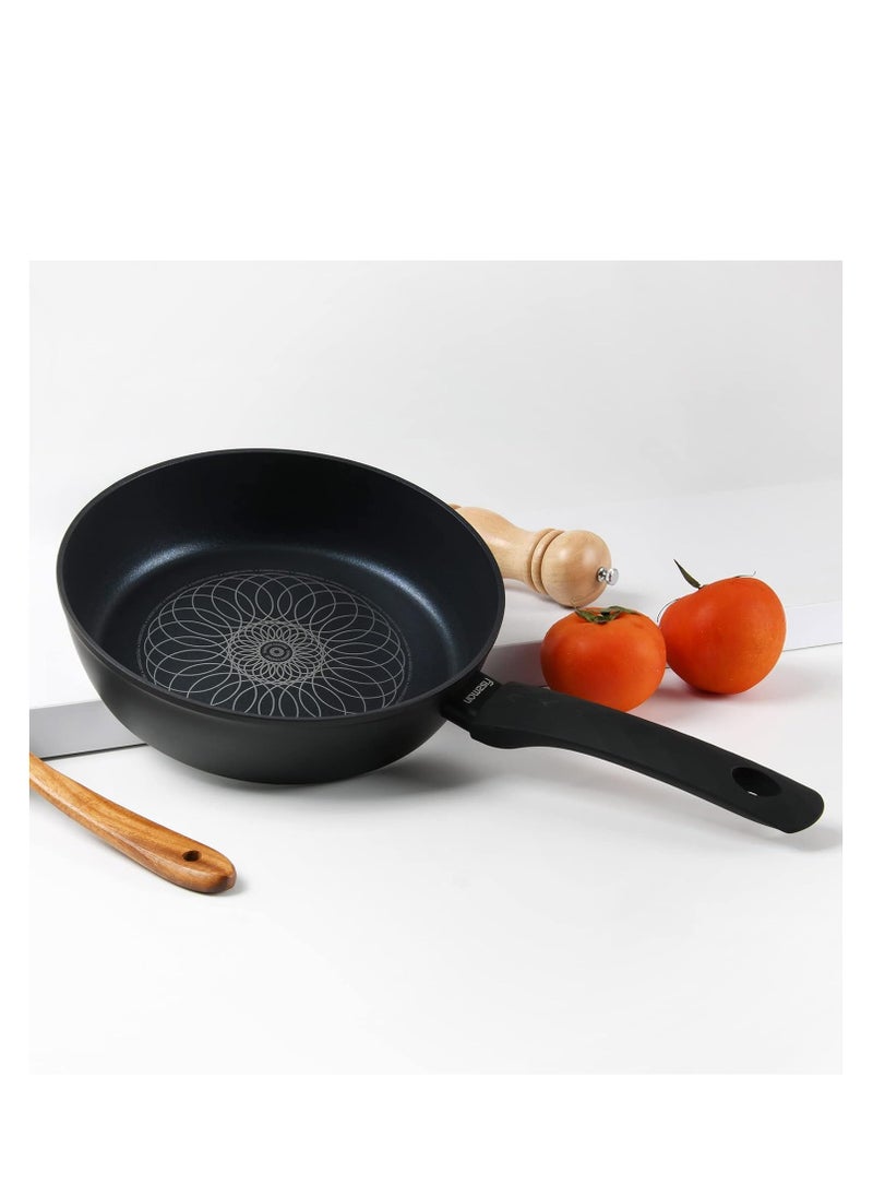 2-Piece Deep Frying Pan 24cm x 26cm, Aluminum Non Stick Coating 6.5cm Deep Frypan Monique Series With Induction Bottom And Bakelite Handle